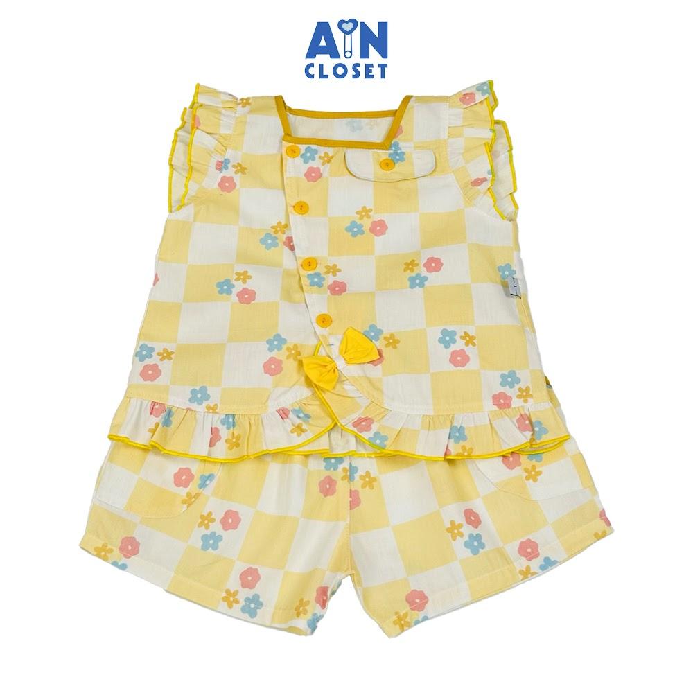 Bộ quần áo Ngắn bé gái họa tiết Caro Hoa Vàng cotton - AICDBGL3XZCM - AIN Closet
