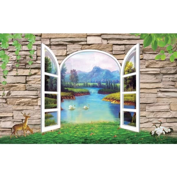 Tranh dán tường cửa sổ 3D | Tranh trang trí cửa sổ 3D | Tranh đẹp cửa sổ 3D | Tranh 3D cửa sổ đặc sắc | T3DMN T6 YD-328