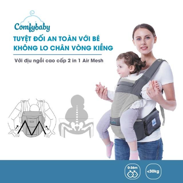 Địu ngồi trẻ em cao cấp siêu mềm 4 tư thế công nghệ Air Mesh thoáng khí - Comfybaby CF818