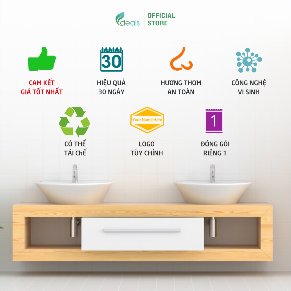 Tấm Lót Khử Mùi Bồn Tiểu & Lỗ Sàn ECODEALS Wave Fresher - Khử mùi, làm thơm toilet vượt trội 30 ngày, chống văng và giọt bắn - KT 18x18cm