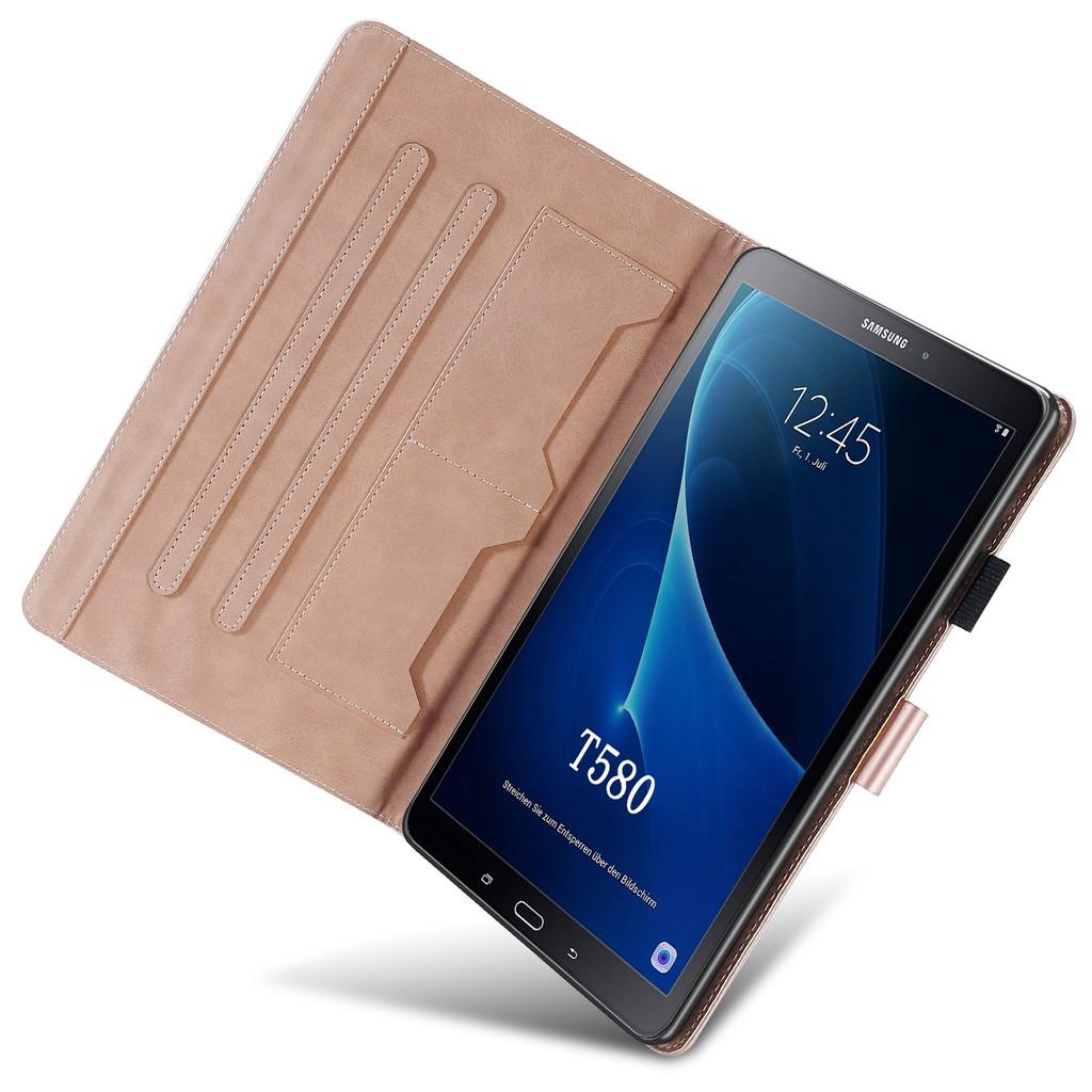 Flip Case For Samsung Galaxy Tab A 10.1 SM-T580 SM-T585 Casing Flexible Soft Silicone Premium PU Leather Wallet Shell Flip Cover with Card Holder Tablet Case
