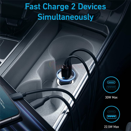 Cốc sạc xe hơi Anker Dual-Port High Speed 1USB 1Type-C 52.5W A2735 - Hàng chính hãng