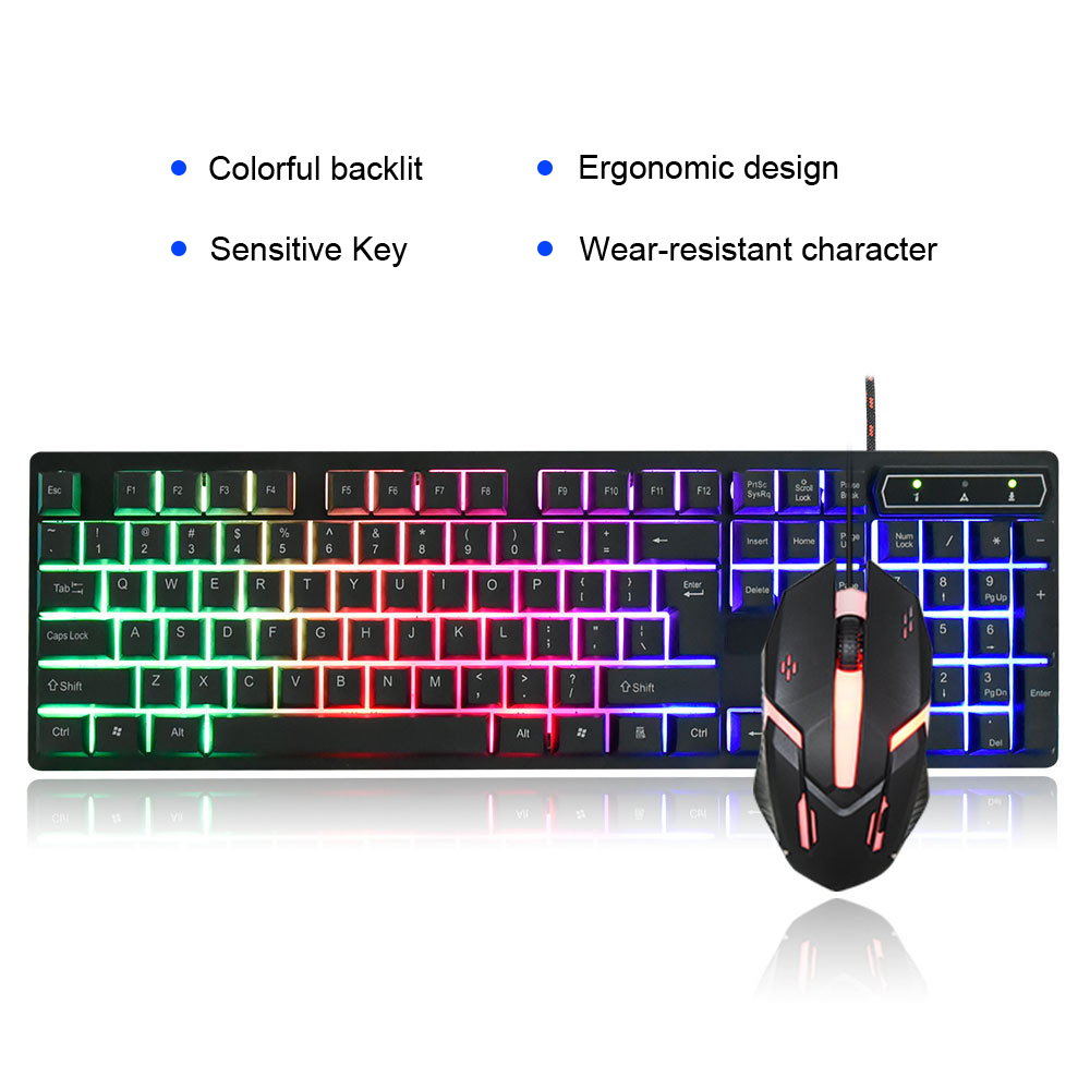 Bộ bàn phím và chuột chơi game có dây CMK-188 Đèn nền LED đầy màu sắc Bàn phím chơi game USB dành cho game thủ PC