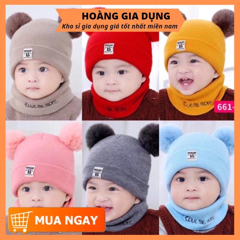 Mũ Len Hàn Quốc Cho Bé Hình Quả Bông Kèm Khăn Đáng Yêu H241