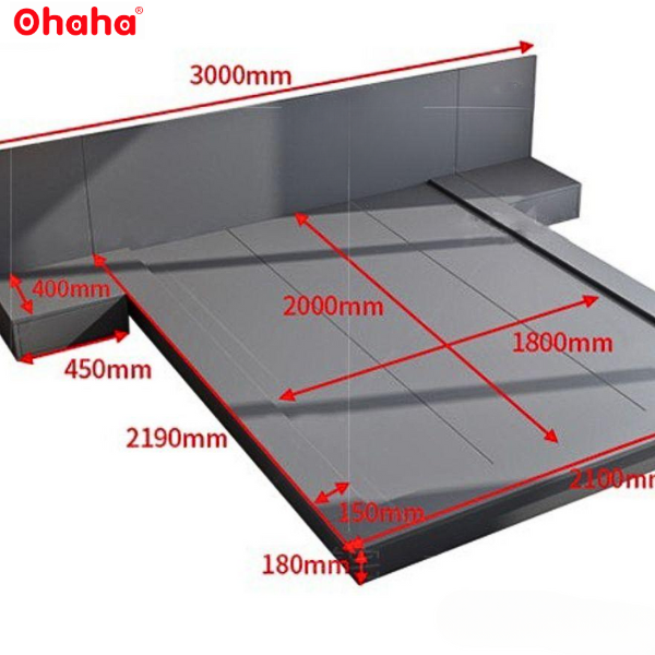 [Kèm Video thực tế &amp; Miễn phí vận chuyển, lắp đặt] Giường ngủ bệt thông minh kiểu Nhật cao cấp có vách ốp đầu giường và đèn Led cảm ứng Ohaha - GB003