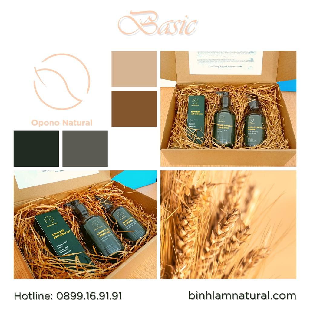 Set quà tặng Dầu gội - Dầu xả - Tinh dầu bưởi kích mọc tóc, phục hồi tóc Opono Natural - BASIC - 300ml-260ml-100ml