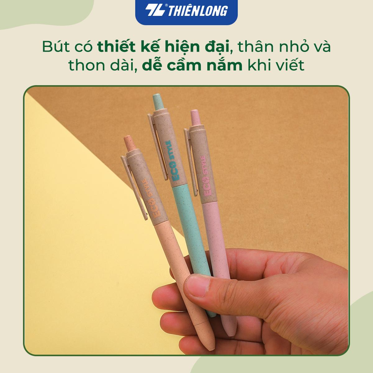 Combo 5/10/20 Bút bi Thiên Long ECO Style TL-063/ECO - Mực Xanh - Chất liệu từ vỏ cám trấu