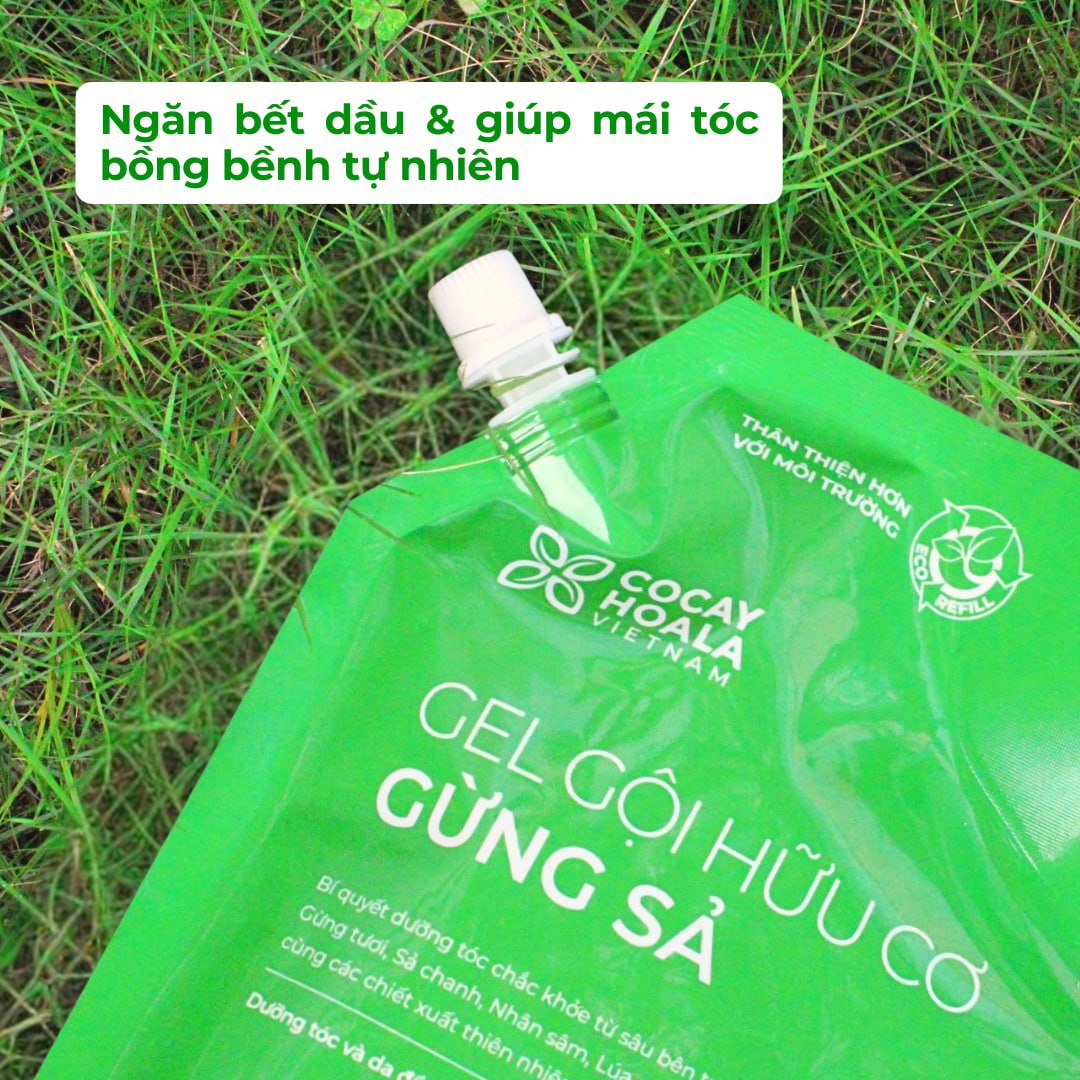 Dầu Gội Thảo Dược Hữu Cơ Cỏ Cây Hoa Lá Gừng Sả Kích Mọc Tóc, Ngăn Tóc Bết Dầu Túi Refill 1000gr
