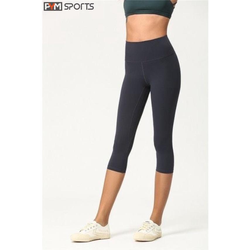 Quần legging thể thao lulu, quần tập Gym - Yoga PYMSPORT - PYML020 lửng trơn, cạp cao nâng mông