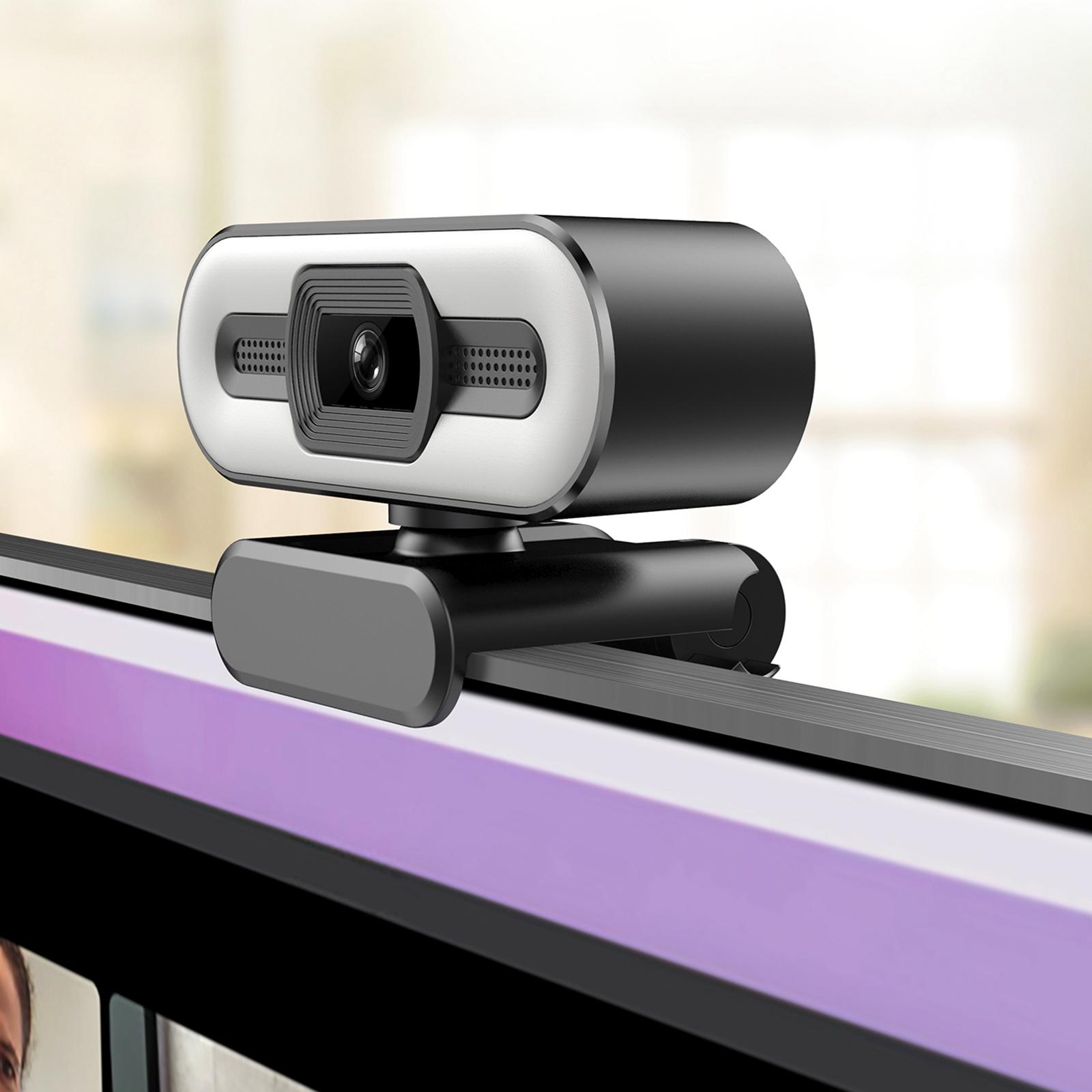 HD Webcam with Fill Light Microphone USB 2.0 Conference Streaming Camera for Desktop Laptop