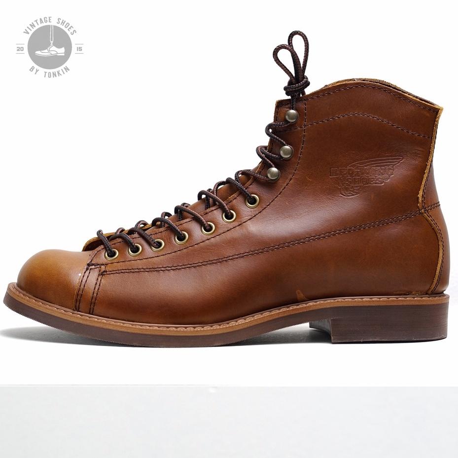 Giày boot nam cao cổ màu nâu REDWING LINEMAN, giày da thật cổ điển TONKIN