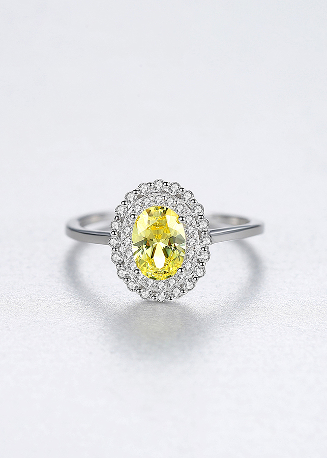 Nhẫn bạc nữ đính đá saphire màu vàng hạt tròn to cho quý cô sang trọng N2397-Bảo Ngọc Jewelry