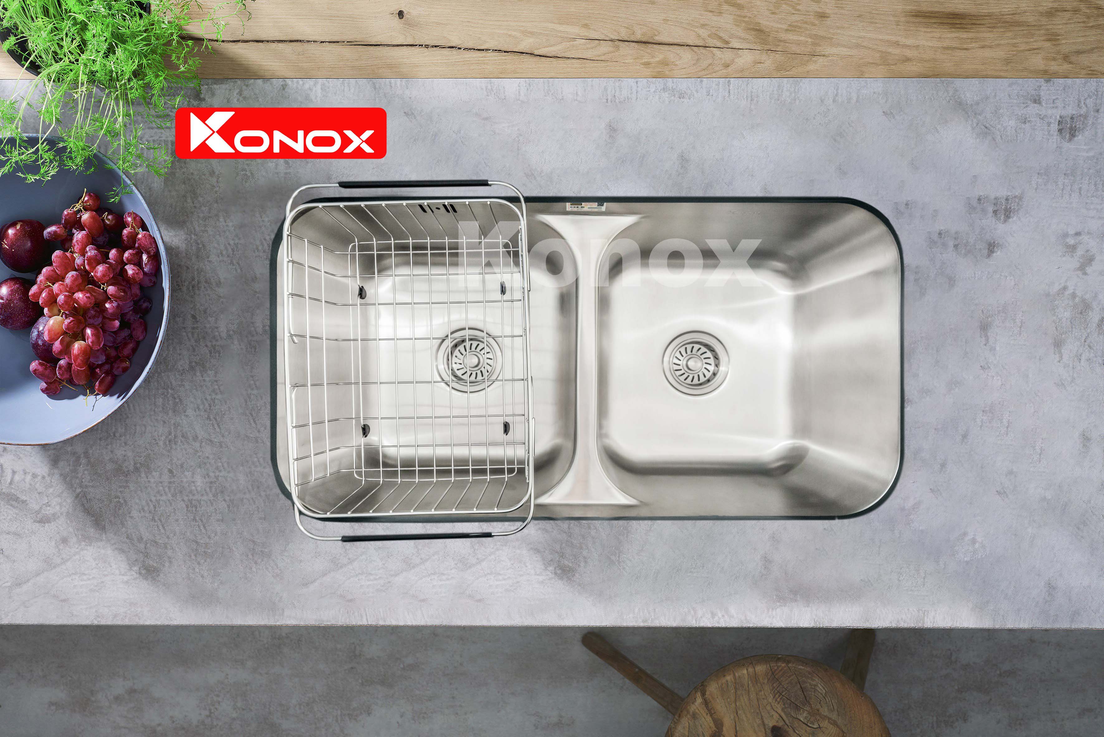 Chậu rửa bát Konox, Undermount Series, Model KN8246DUA, Inox 304AISI tiêu chuẩn châu Âu, 820x460x220(mm), Hàng chính hãng