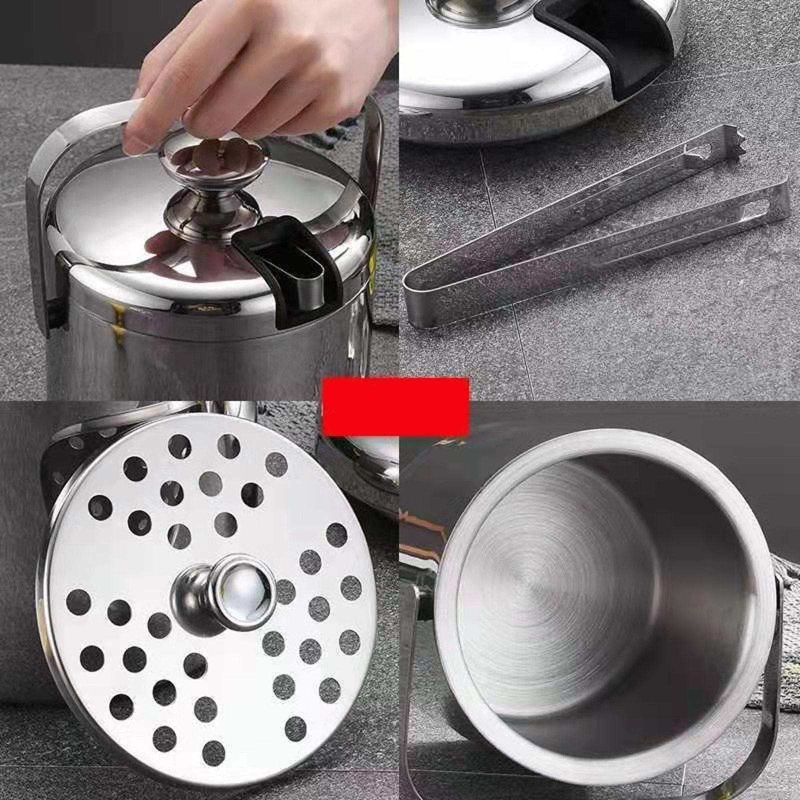 Double Wall Ice Bucket with Lid and Strainer 3L for Home Cocktail Party KTV