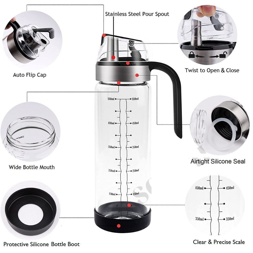 Bình thủy tinh đựng dầu ăn, nước mắm tự mở nắp khi rót 550ml