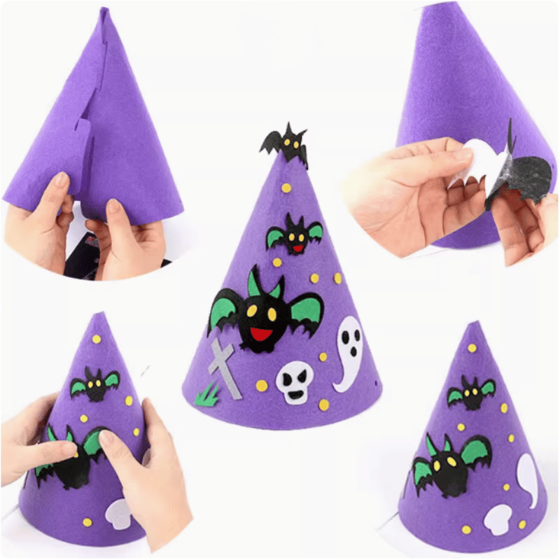 Mũ nhọn Halloween mẫu giáo chất liệu vải không dệt thủ công sáng tạo làm quà tặng diy sự kiện cho bé