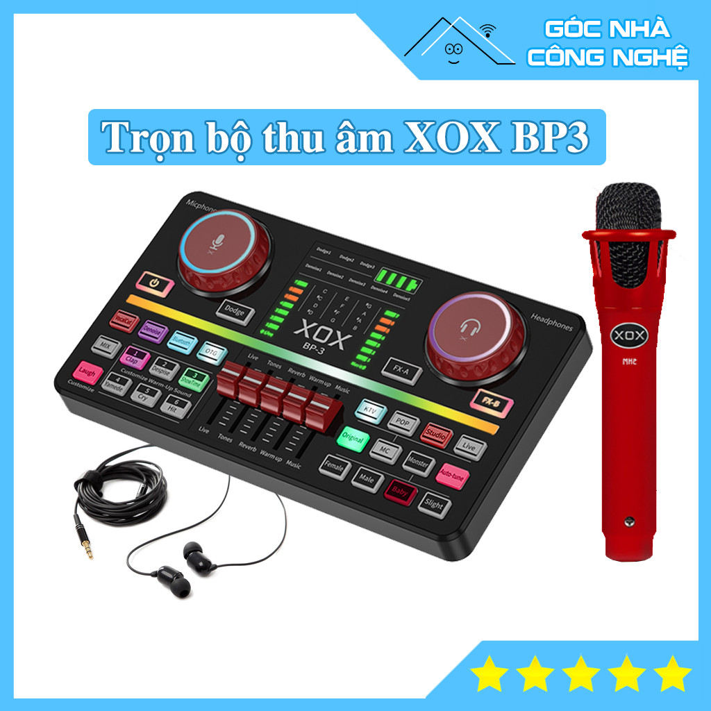 Trọn bộ Sound card XOX BP3 hát thu âm, Livestream kèm Mic thu âm và Tai nghe kiểm âm