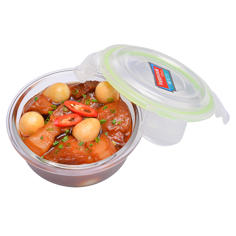 Bộ 5 Hộp Thủy Tinh Chịu Nhiệt Nắp Gài Hình Tròn Glass Happy Cook HCG-040C*5