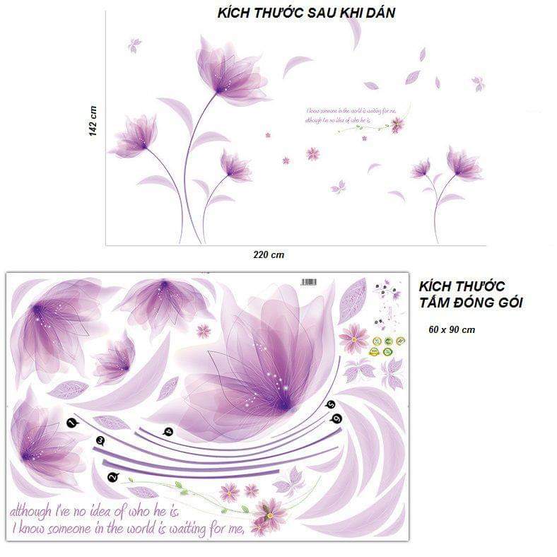 Combo Decal dán tường Hoa pha lê xanh tím số 2 - HP402