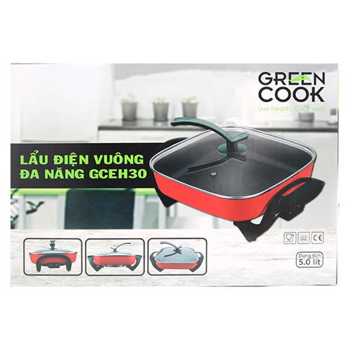 Nồi Lẩu Điện 5L GreenCook Đa Năng Chống Dính Công Suất 1350W Với Nhiều Chức Năng Nấu Nướng Chiên Xào-Hàng Chính Hãng