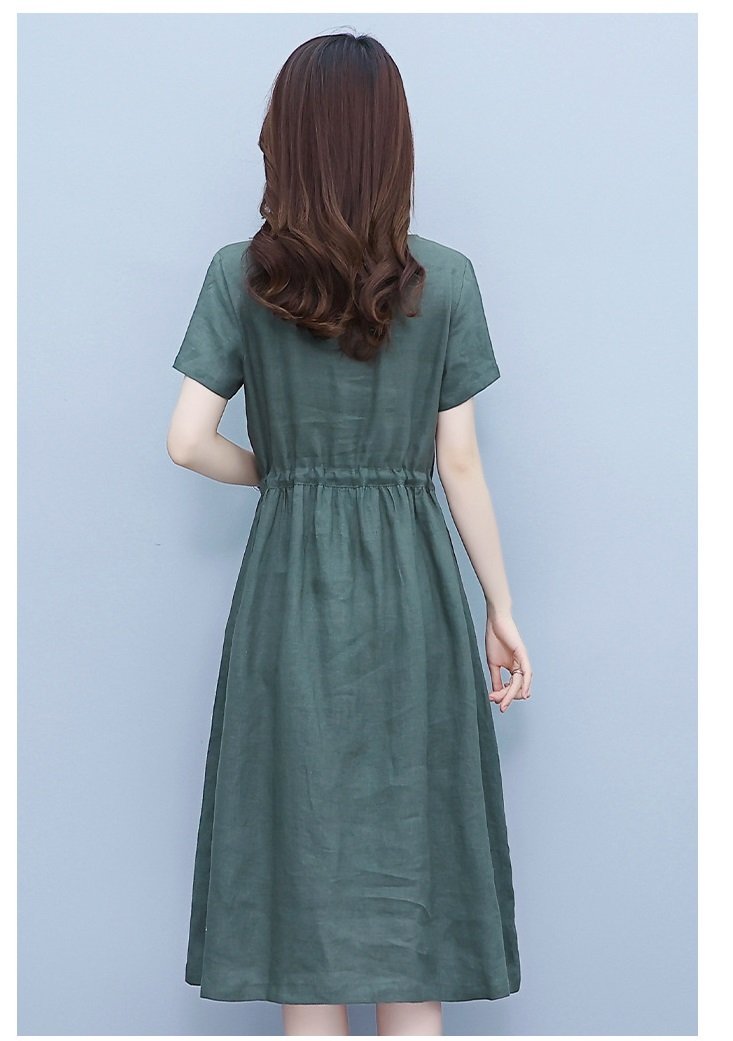 Đầm Linen dáng suông cỏ V có túi 2 bên sườn kèm dây rút eo trẻ trung, tôn dáng da218