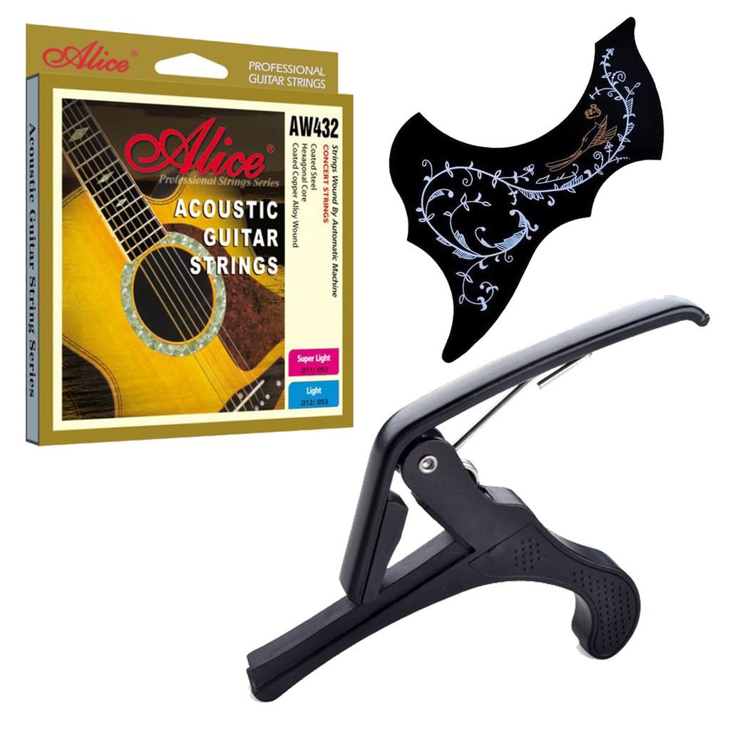 Combo dây đàn guitar acoustic AW432+Capo Alice Cp001+ Miếng dán  - SOLG