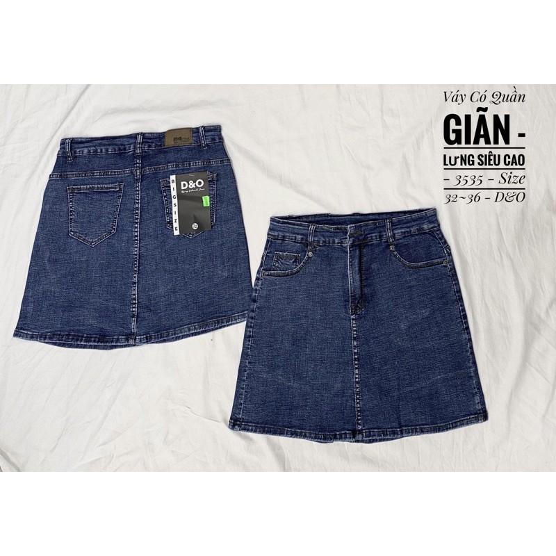 VÁY QUẦN JEAN CO GIÃN Dài 46cm - Chân Váy Có Quần Trong - Xanh Đá Đậm Lưng Cao