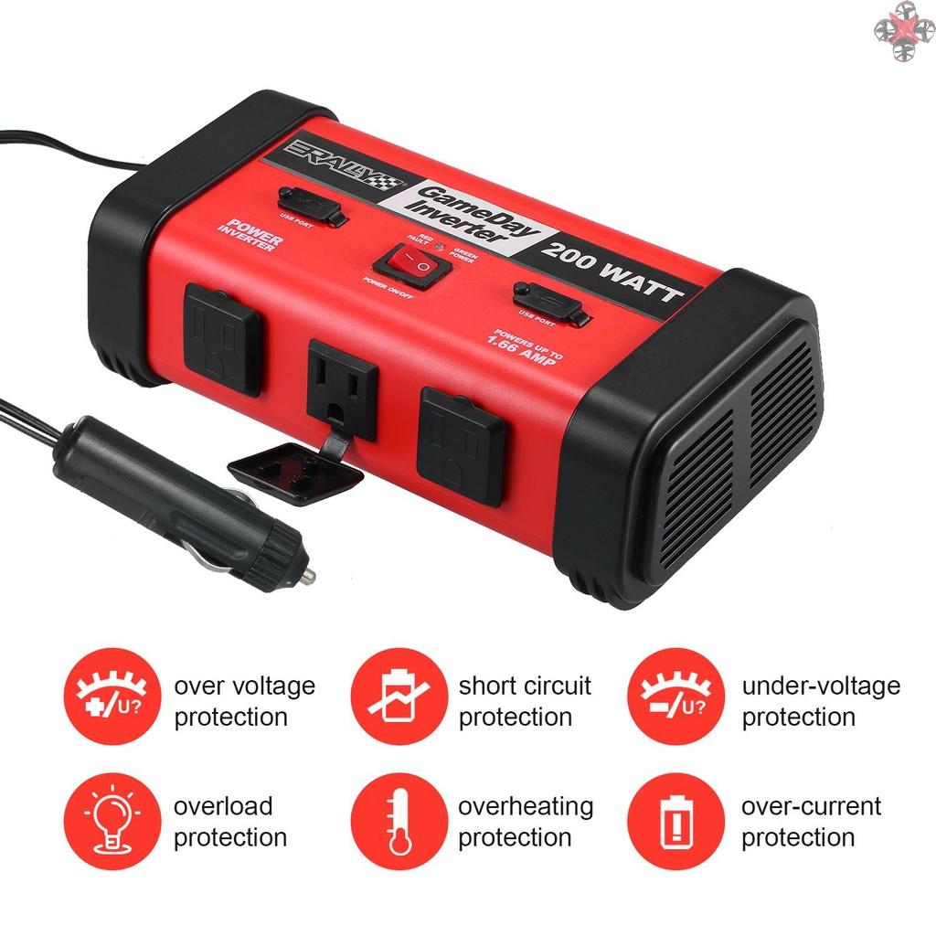 200W Car Power Inverter DC 12V to 110V Modified Sine Wave Converter with USB Port for Laptop Smartphone Household Appliances