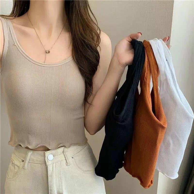 [HÀNG QUẢNG CHÂU] ÁO BA LỖ VIỀN SÓNG GÂN TĂM áo croptop sát nách CÓ ĐỆM NGỰC nhiều màu lựa chọn chất cotton thun cao cấp
