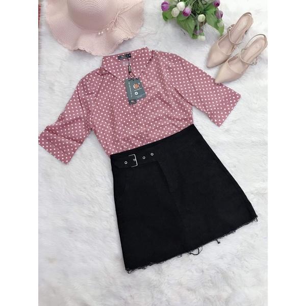 Áo sơ mi cổ đức tay lỡ chấm bi NK cao cấp