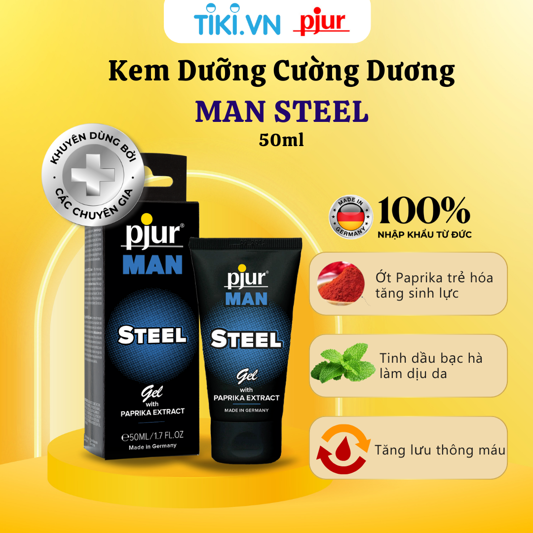 Gel cường dương, tăng sinh lực Pjur Man Steel 50ml tăng sinh lực cho nam với ớt paprika và tinh dầu bạc hà giúp tái tạo trẻ hóa làn da