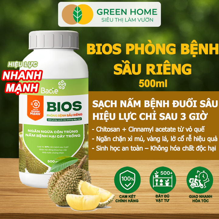 Chế Phẩm Sinh Học Bacte Bios Phòng Bệnh Sầu Riêng, Green Home, Chai 500ml, Hiệu Lực Nhanh Mạnh