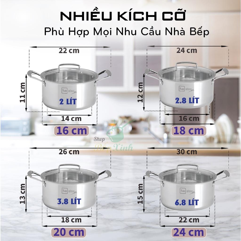 Bộ nồi chống dính 3 lớp đáy liền inox 304 BlackCube Fivestar Plus nắp kính công nghệ chống trầy xước , dùng được mọi bếp