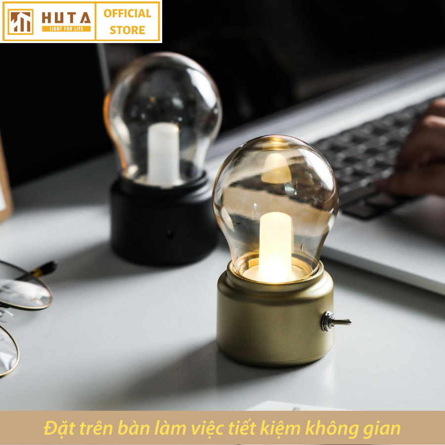 Đèn Ngủ Mini HUTA MN1 Sạc Pin Tích Điện Sáng 25h Cute Dễ Thương, Decor Trang Trí Quán Cà Phê, Nhà Hàng, Để Bàn, Bóng Led Sáng Vàng Tiết Kiệm Điện