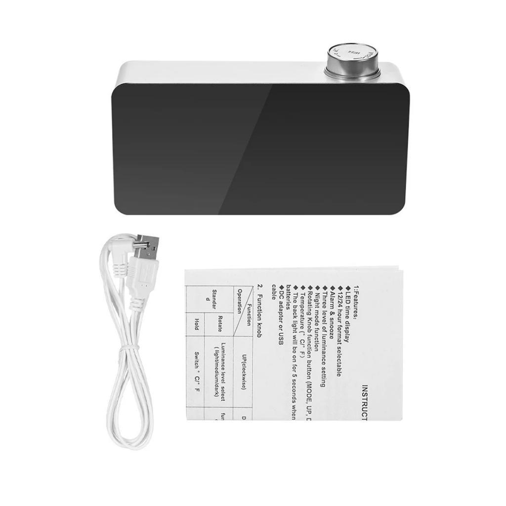 Creative Digital LED Mirror Alarm Clock With Thermometer Display 12H/24H