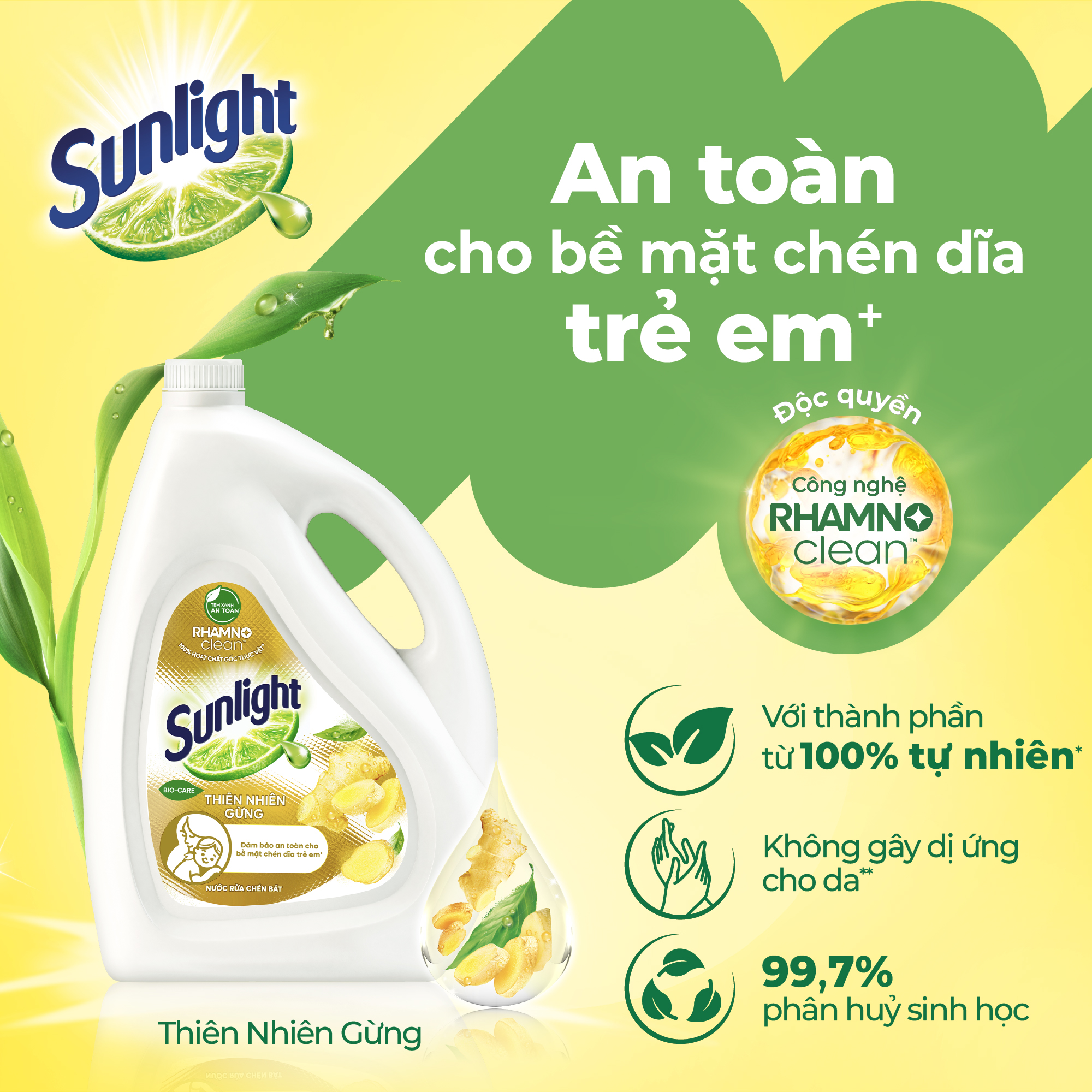 Nước Rửa Chén Sunlight Bio-Care Thiên Nhiên Gừng Dạng Can, Sạch Dầu Mỡ Dịu Nhẹ Cho Da Tay 3.6kg