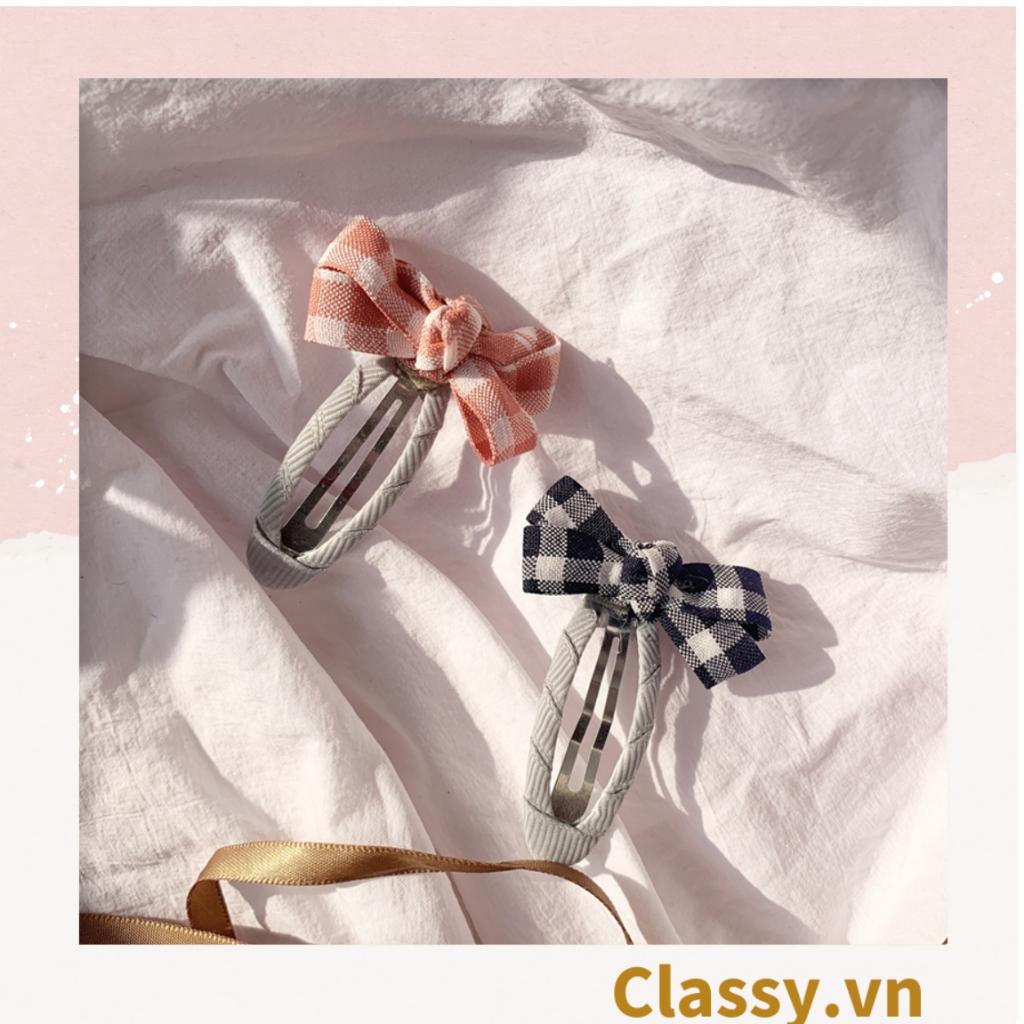 Bộ 02 chiếc Kẹp tóc nơ Classy kẻ sọc nhiều màu phong cách hàn quốc dễ thương PK1017