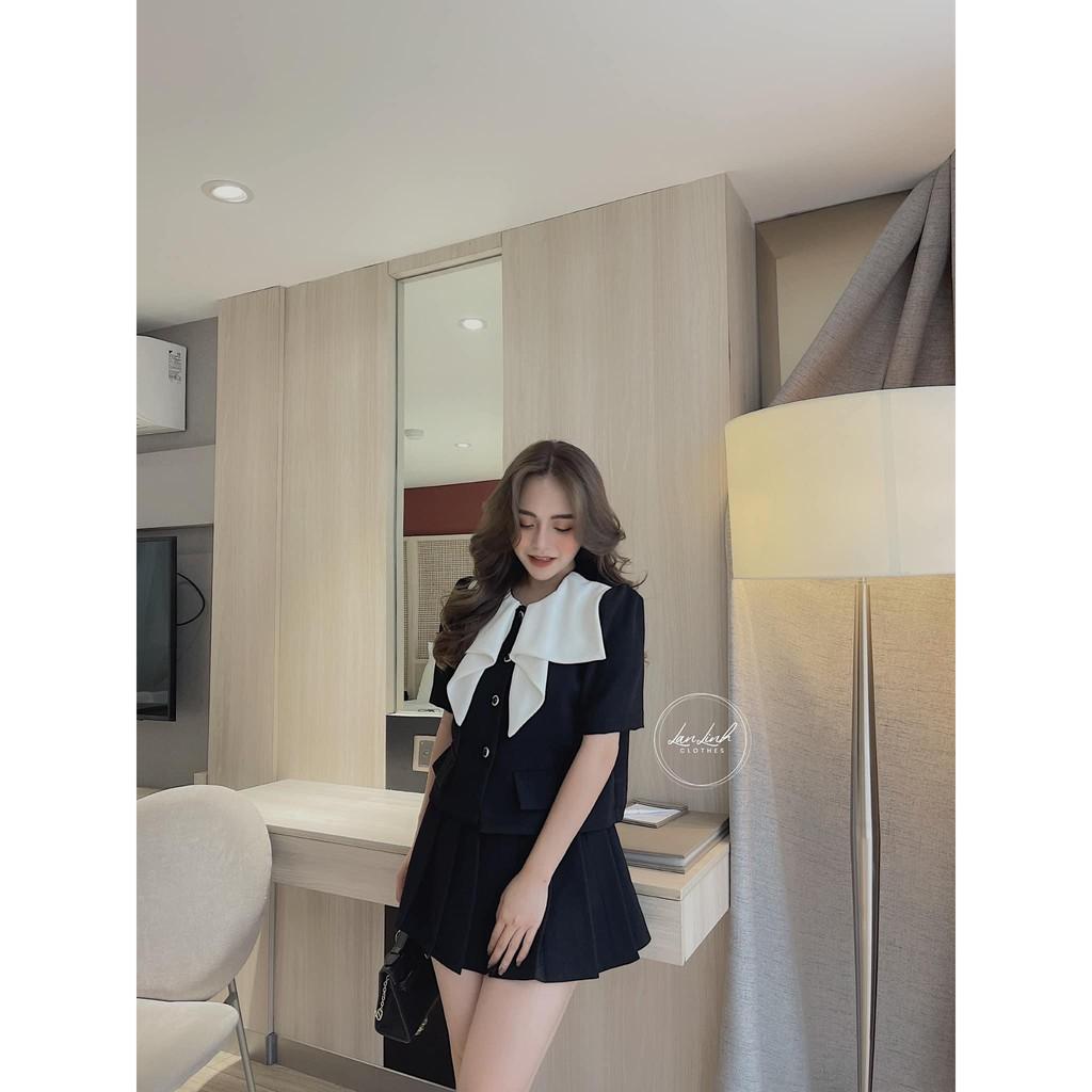 SET VEST CỔ BÈO MIX CHÂN VÁY XẾP LY XÒE CỰC ĐẸP