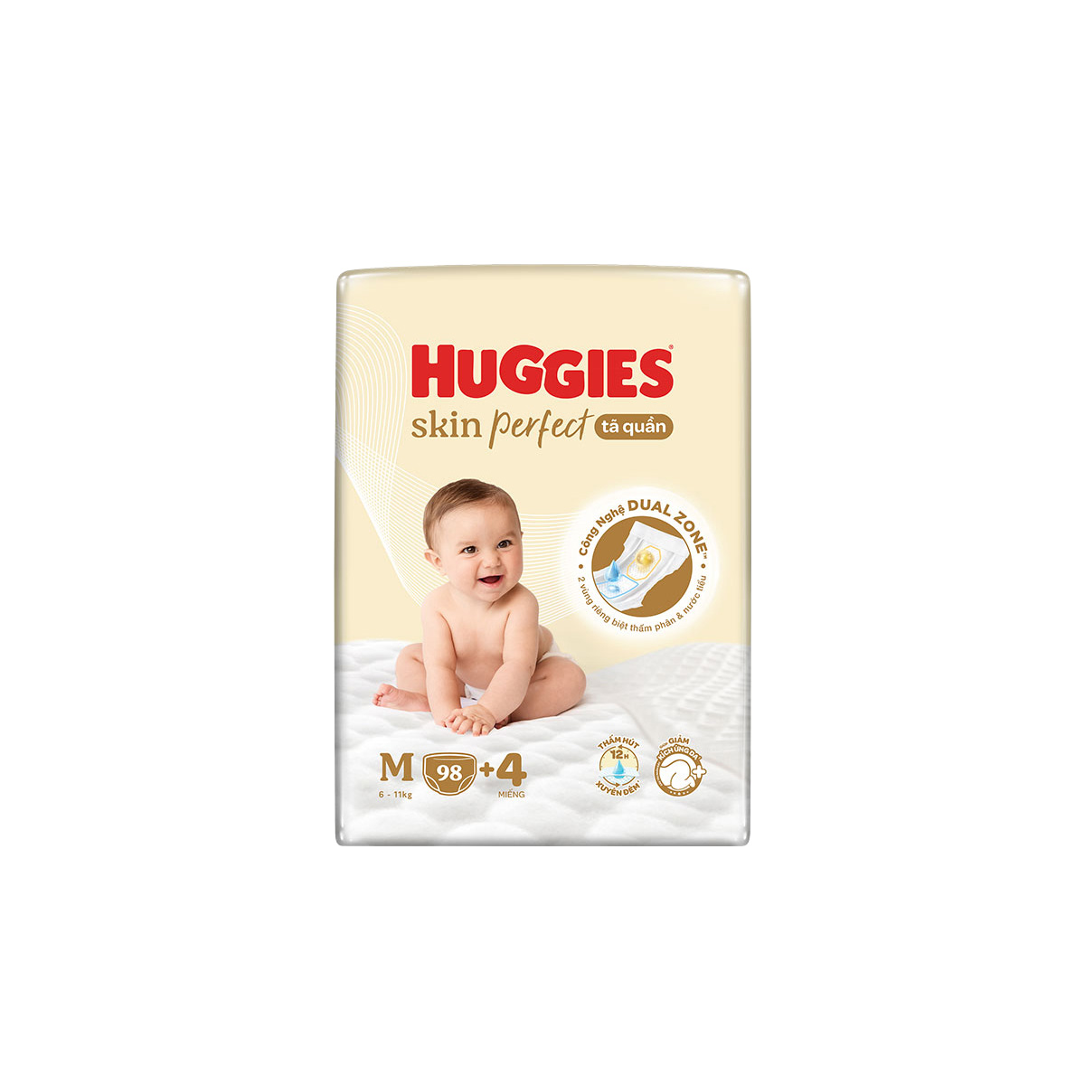 Tã quần Huggies Skin Perfect phiên bản Rồng giới hạn Mega Jumbo M98+4 miếng với 2 vùng thấm giảm kích ứng da