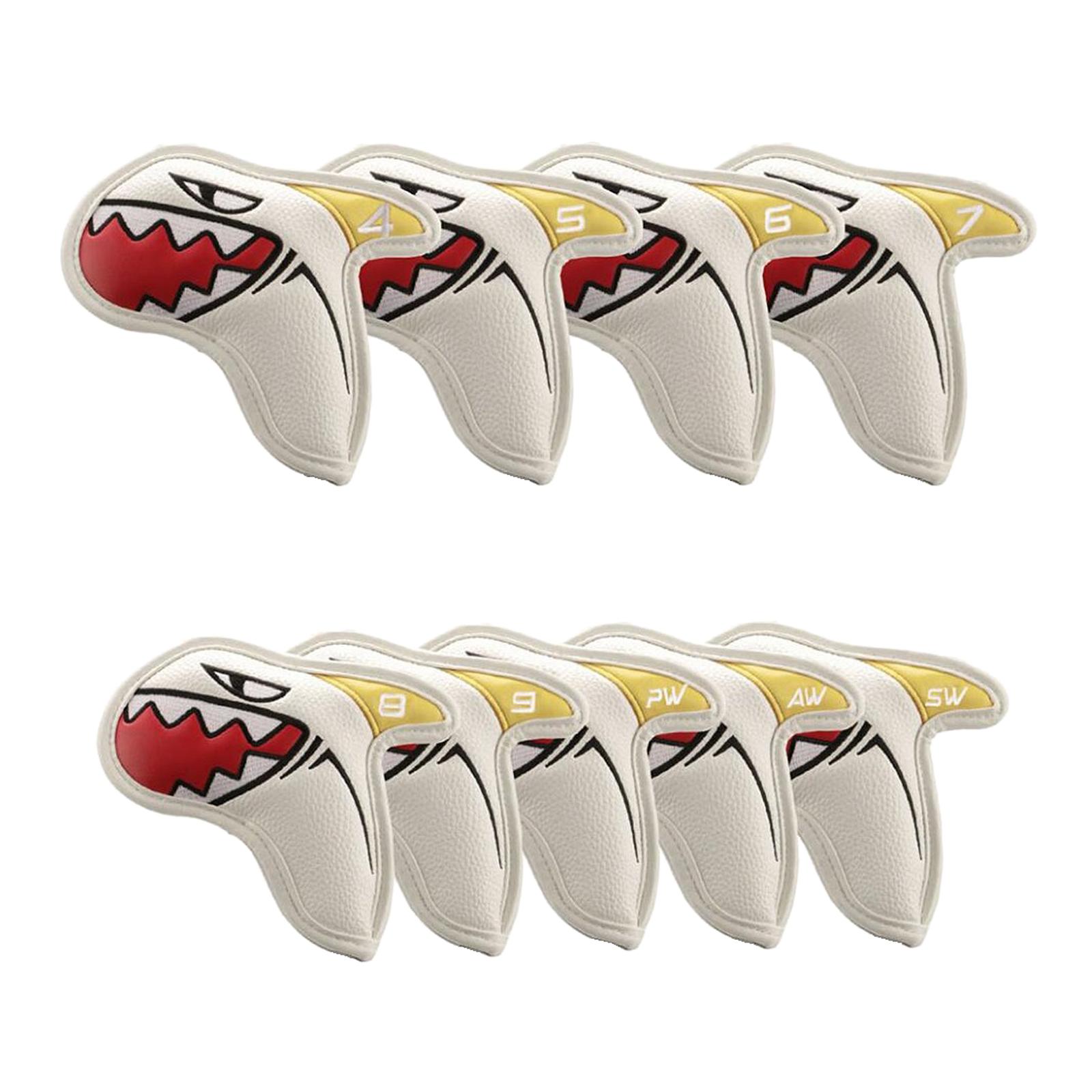 9x Shark Golf Iron Head Covers Leather PU Golf Club Headcovers