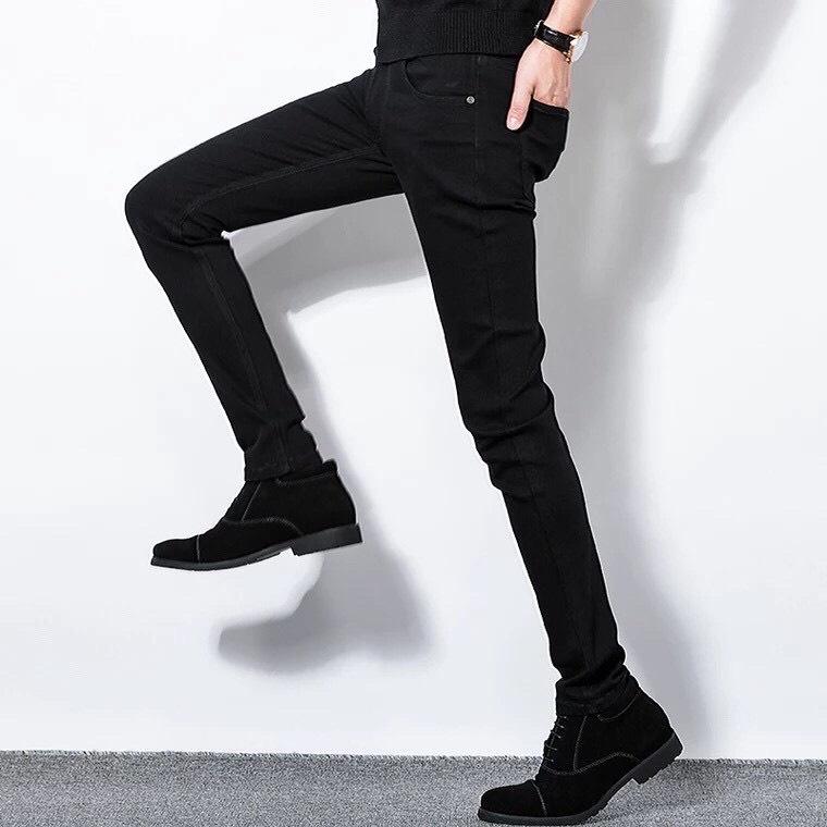 Quần jean nam đen trơn & rách vải jeans bò cotton duck cao cấp mềm mịn, co dãn - form slim fit