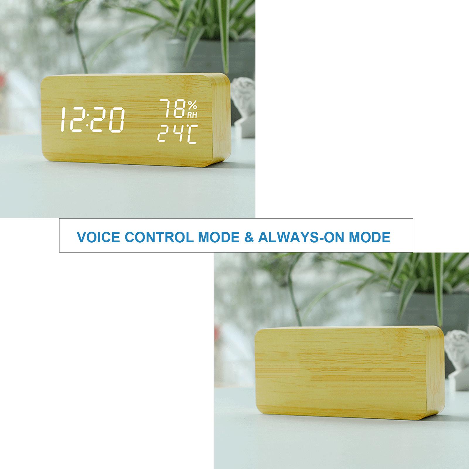 Đồng hồ báo thức bằng gỗ để bàn hiển thị màn hình kỹ thuật số LED nhiệt độ độ ẩm