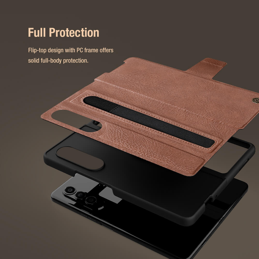 Case bao da chống sốc cho Samsung Galaxy Z Fold 4 trang bị ngăn đựng S-Pen hiệu Nillkin Aoge Leather Cover Case (bảo vệ máy cực tốt, chất liệu da thật cao cấp, thiết kế thời trang cá tính) - hàng nhập khẩu