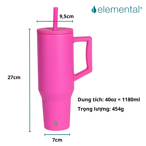 Ly giữ nhiệt Commuter Elemental 1180ml thép không gỉ có tay cầm combo ống hút trân châu