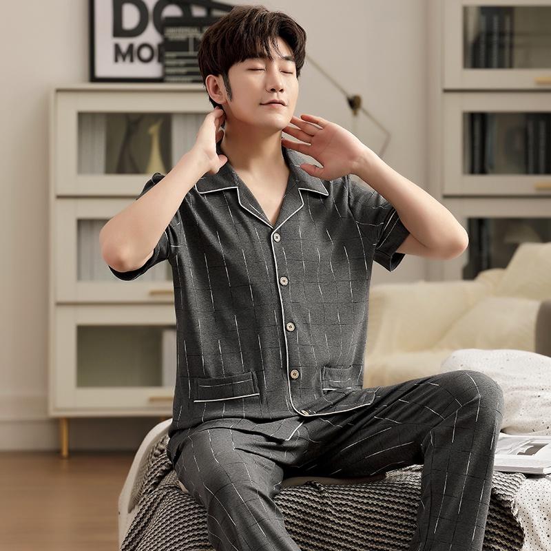 1504-Bộ Pijama cộc tay nam cotton 100% thoáng mát, không kích ứng da, size L-3XL