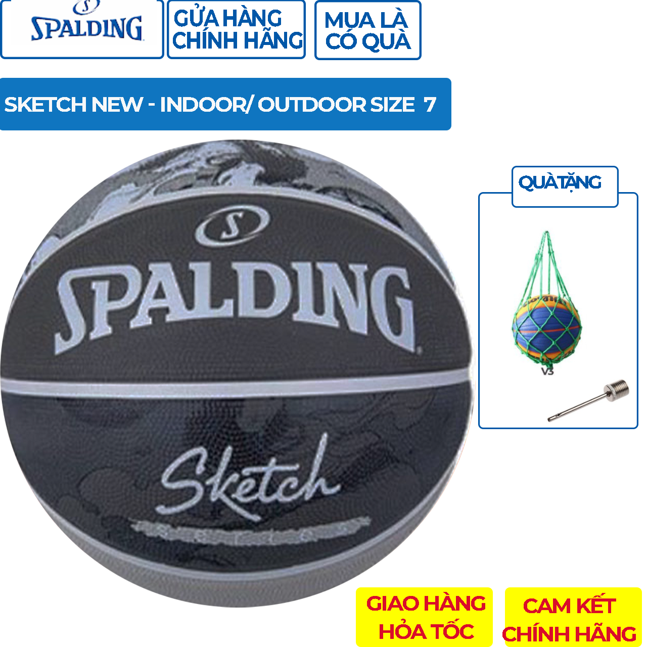 Quả Bóng Rổ Spalding Sketch 84 - 382Z New Arrival 2023 - Indoor Outdoor Size 7