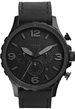 Fossil Men's Nate Quartz Stainless Steel and Leather Chronograph Watch, Color: Black (Model: JR1354