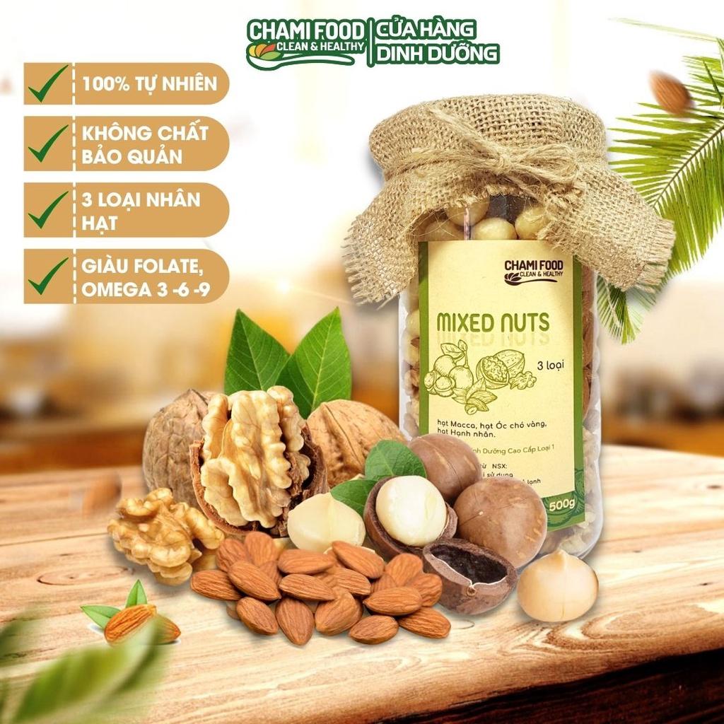 Hạt Mix dinh dưỡng CHAMI 3 Loại 500g Siêu hạt Loại 1 Nhập khẩu chính ngạch, granola siêu hạt ăn kiêng ngũ cốc cho bà bầu