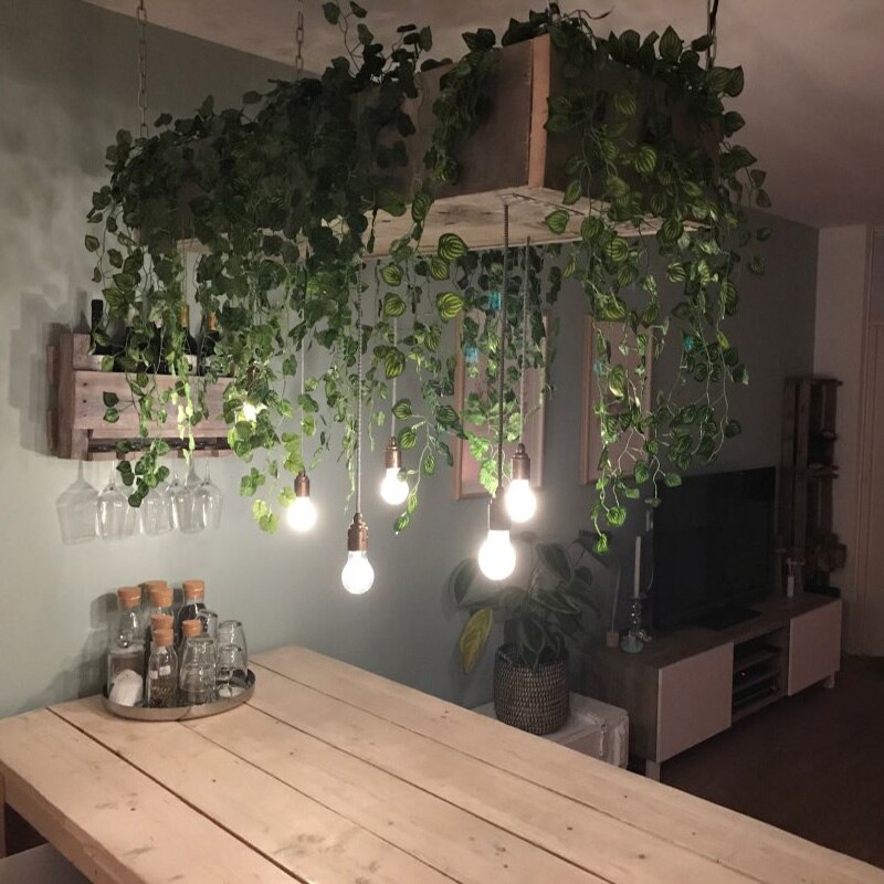 Giỏ lá cây nhân tạo treo tường trang trí phòng khách, nhà hàng, quán cà phê, spa (tặng móc dán tường 3D)
