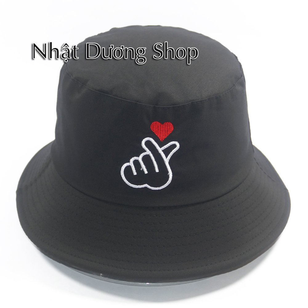 Nón bucket 1 mặt thêu hình bắn tim sành điệu - Chất liệu Cotton cao cấp tạo nên sự thoáng mát
